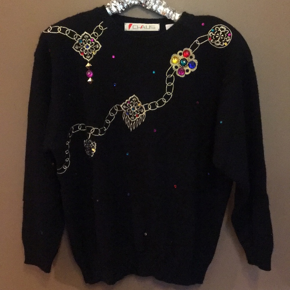Vintage Chaus sweater gold jewels shoulder pads m